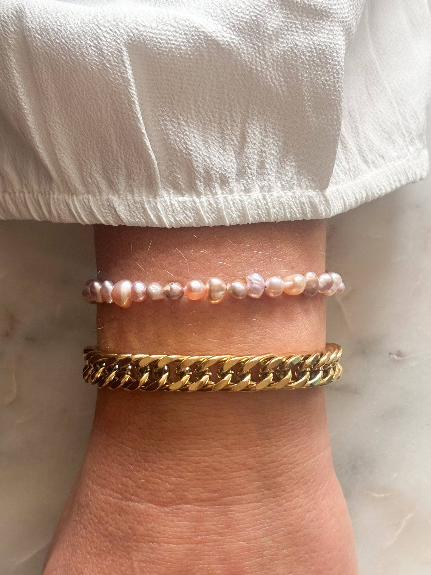 Schakel armband met parel | Goud | Billy