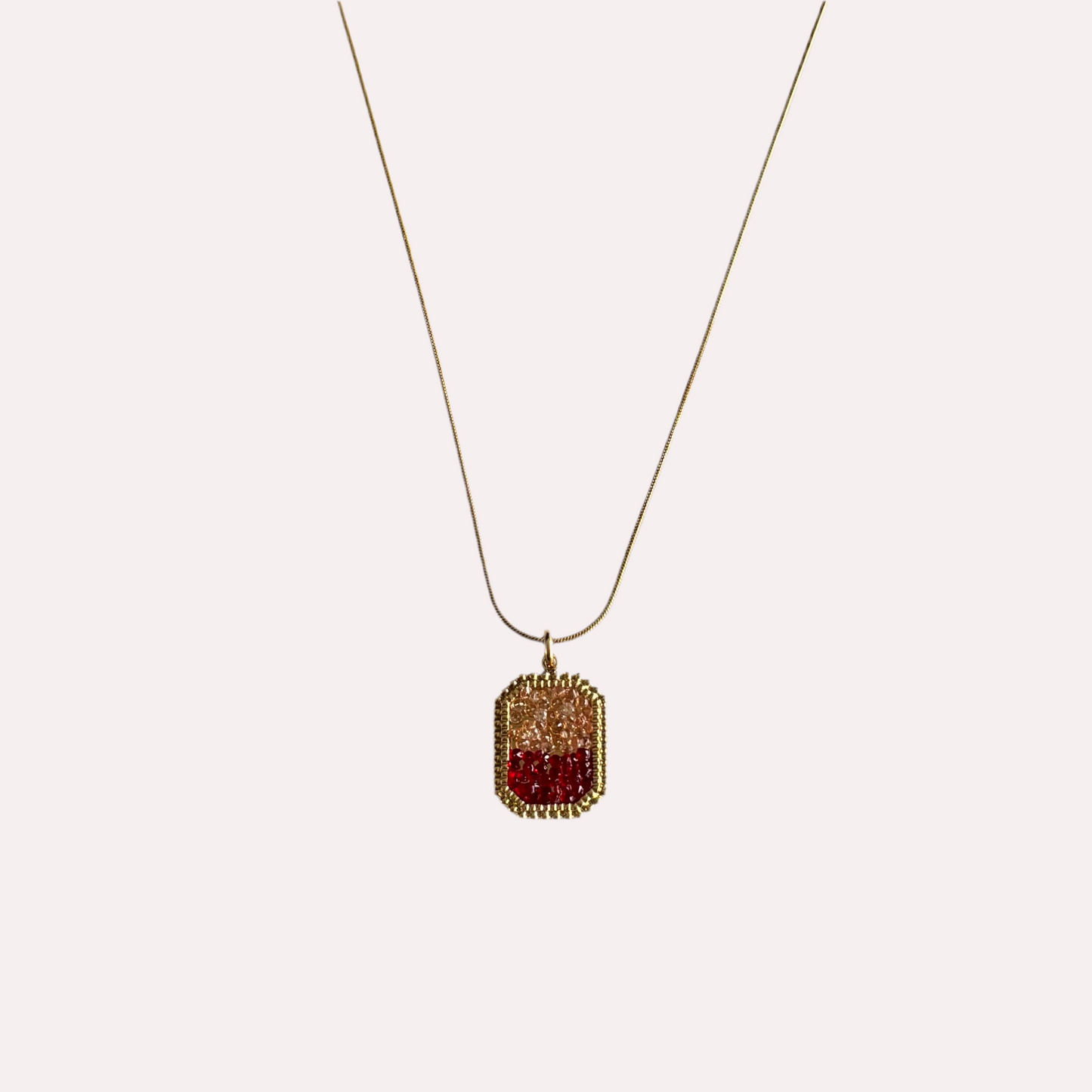 Gouden stainless steel ketting met rode hanger