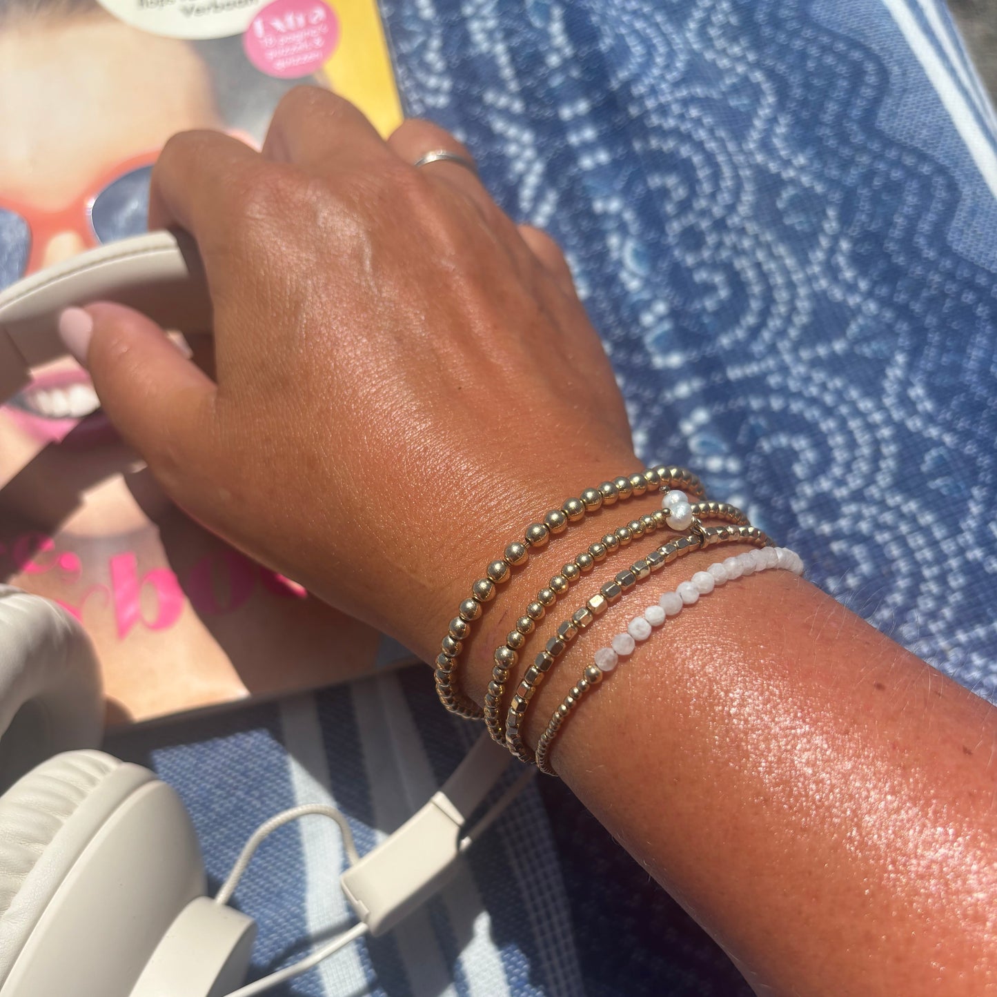 Armbanden set met witte maansteen en 14k goud goldfilled
