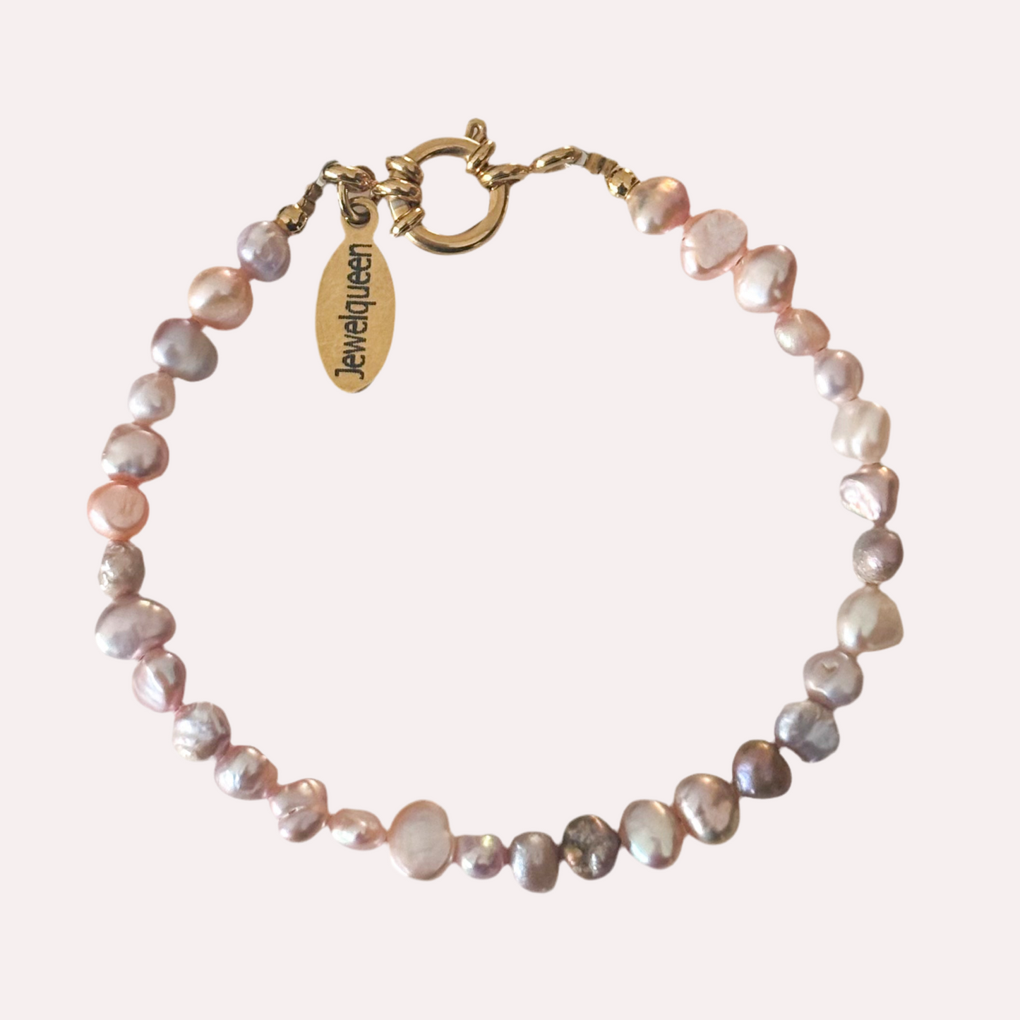 Roze parel armband met goud rvs slot
