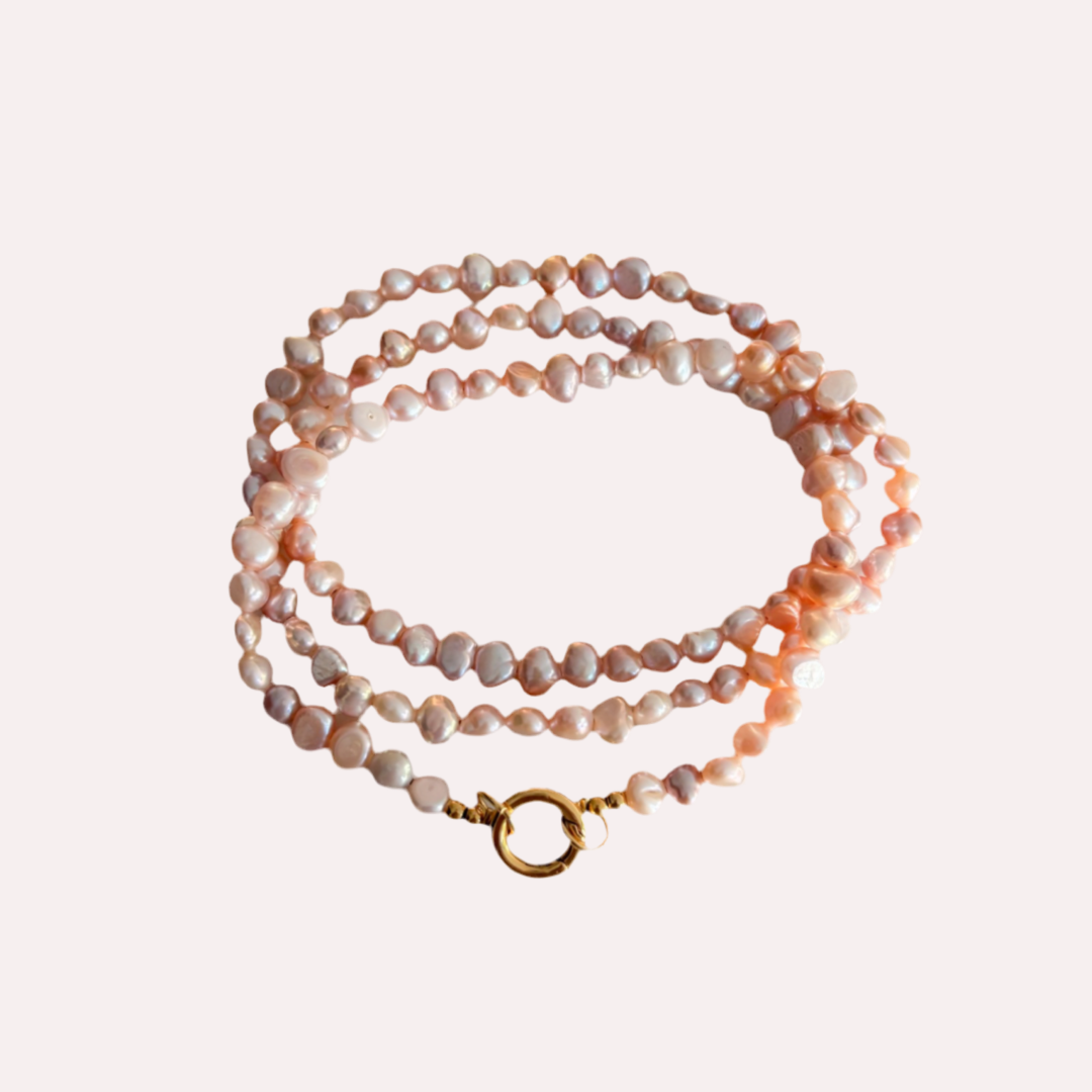 Lange parel ketting met roze parels