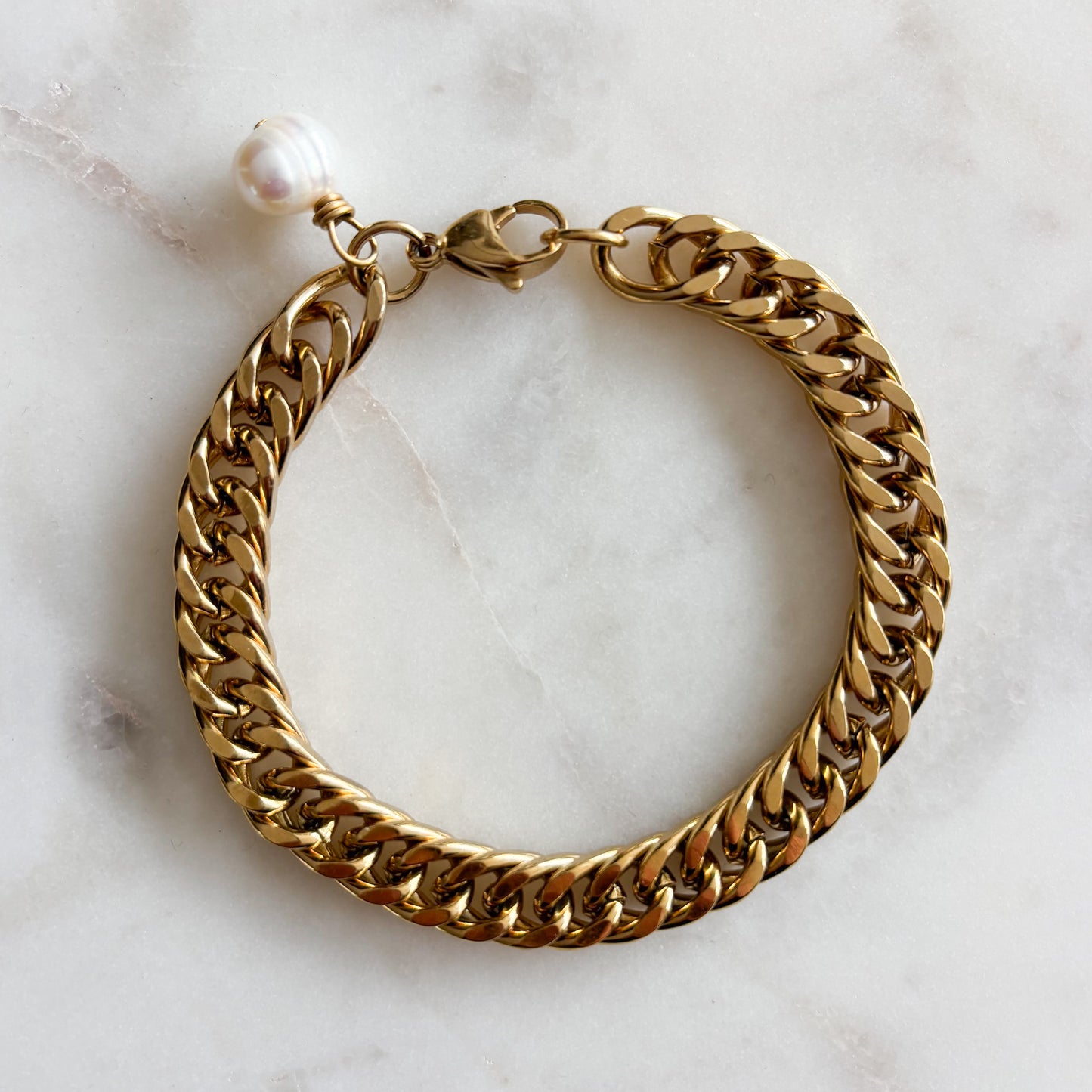 Schakel armband met parel | Goud | Billy