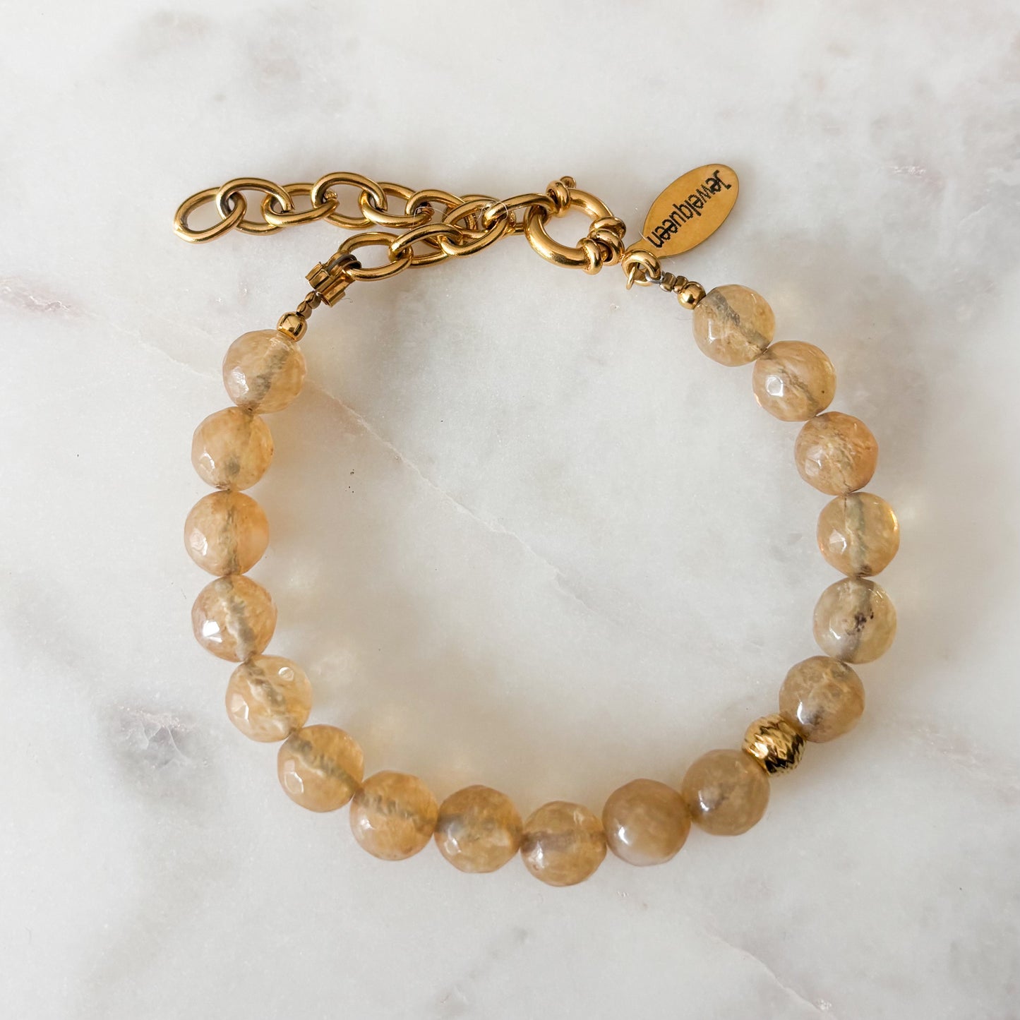 Rvs gouden armband met gele edelsteen kralen