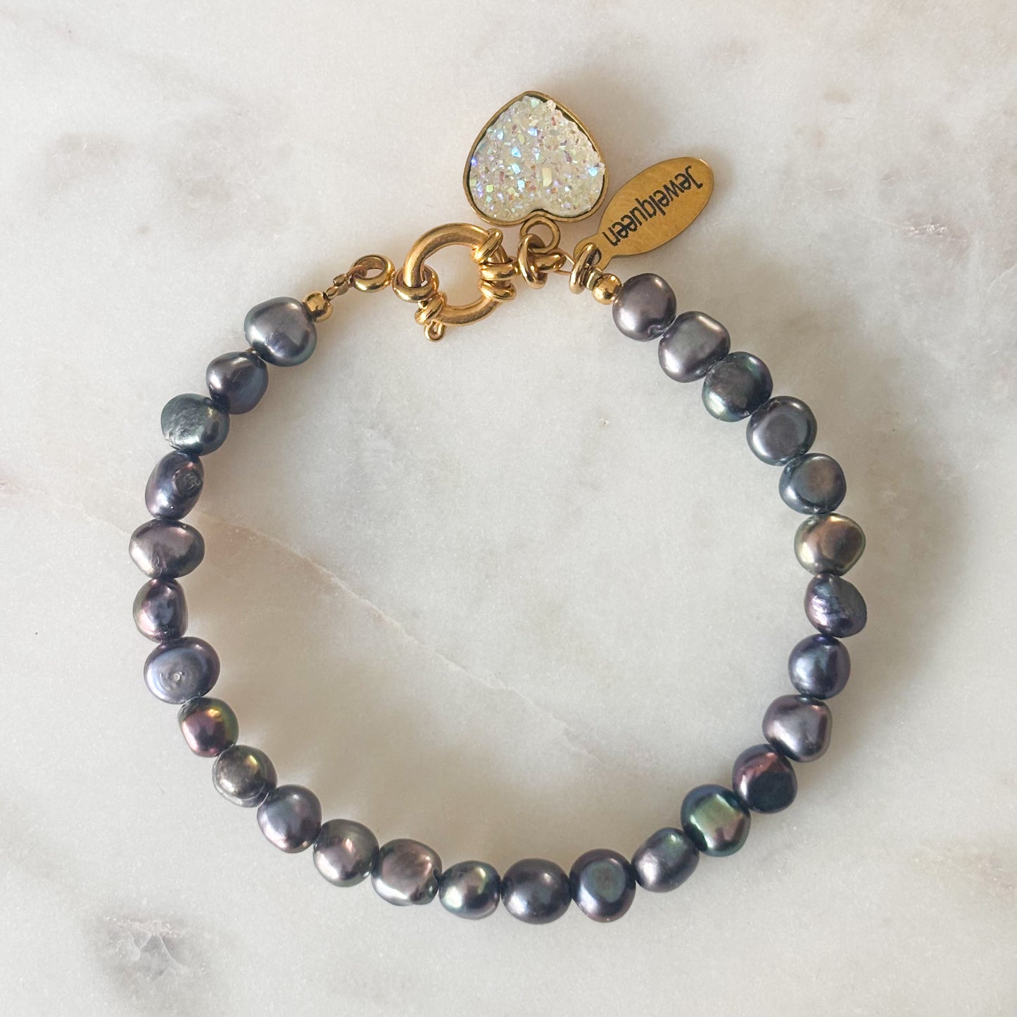 Rvs armband met blauwe parels