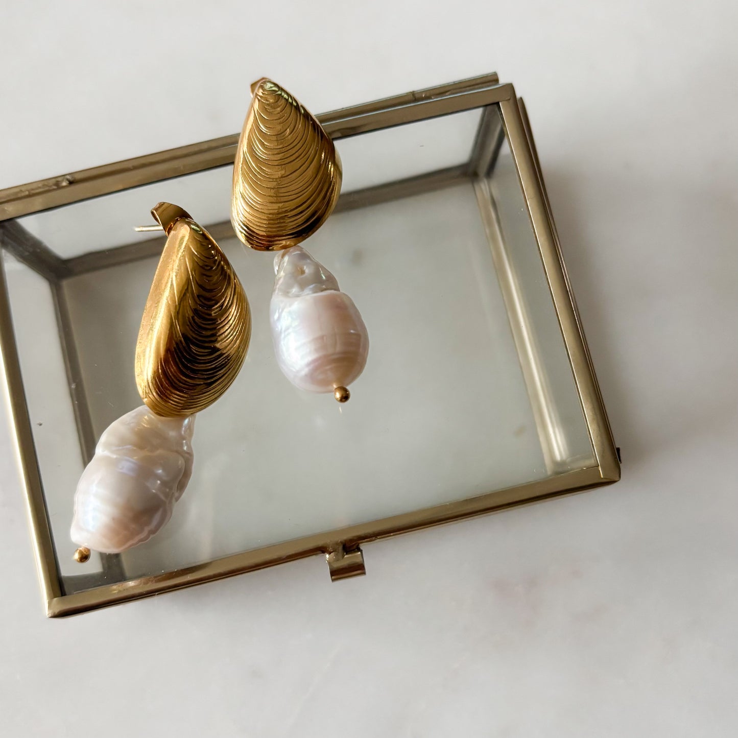 oorbellen stainless steel op sieraden kistje