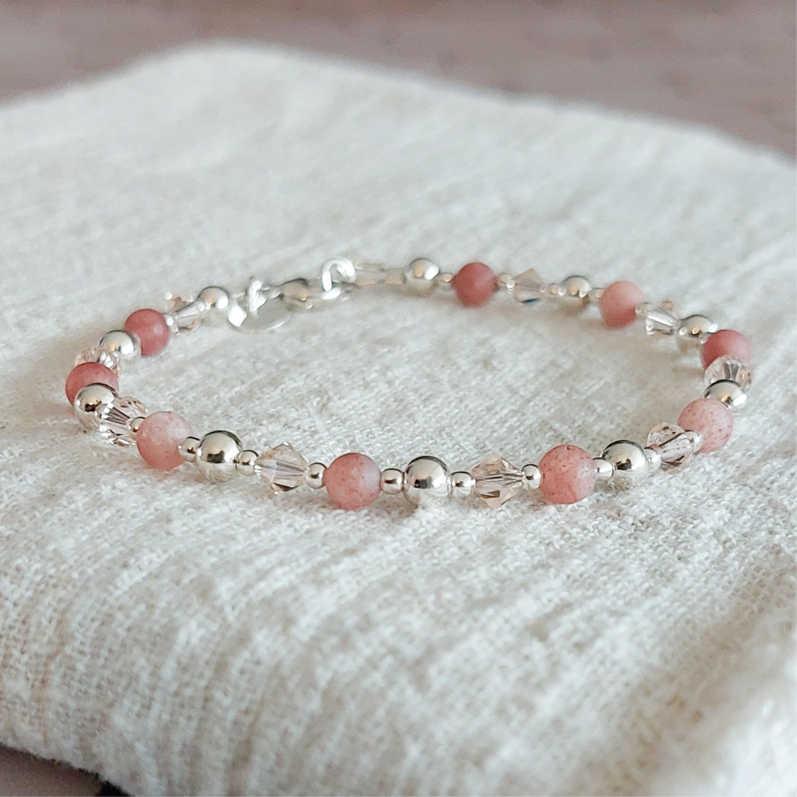 .925 sterling zilveren armband met roze edelsteen 