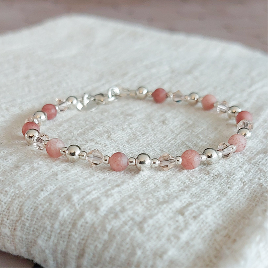 .925 sterling zilveren armband met roze edelsteen 