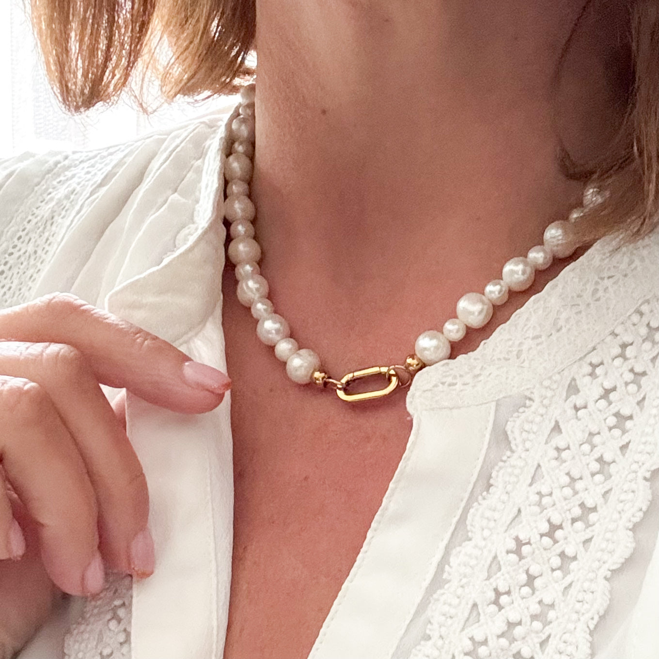 Parelketting met grote witte parels | Goud | Big pearl sweetie