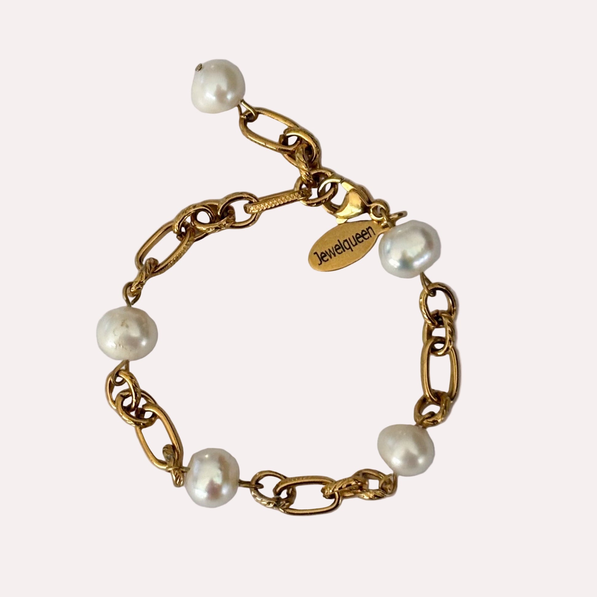 gouden rvs schakel armband met parels