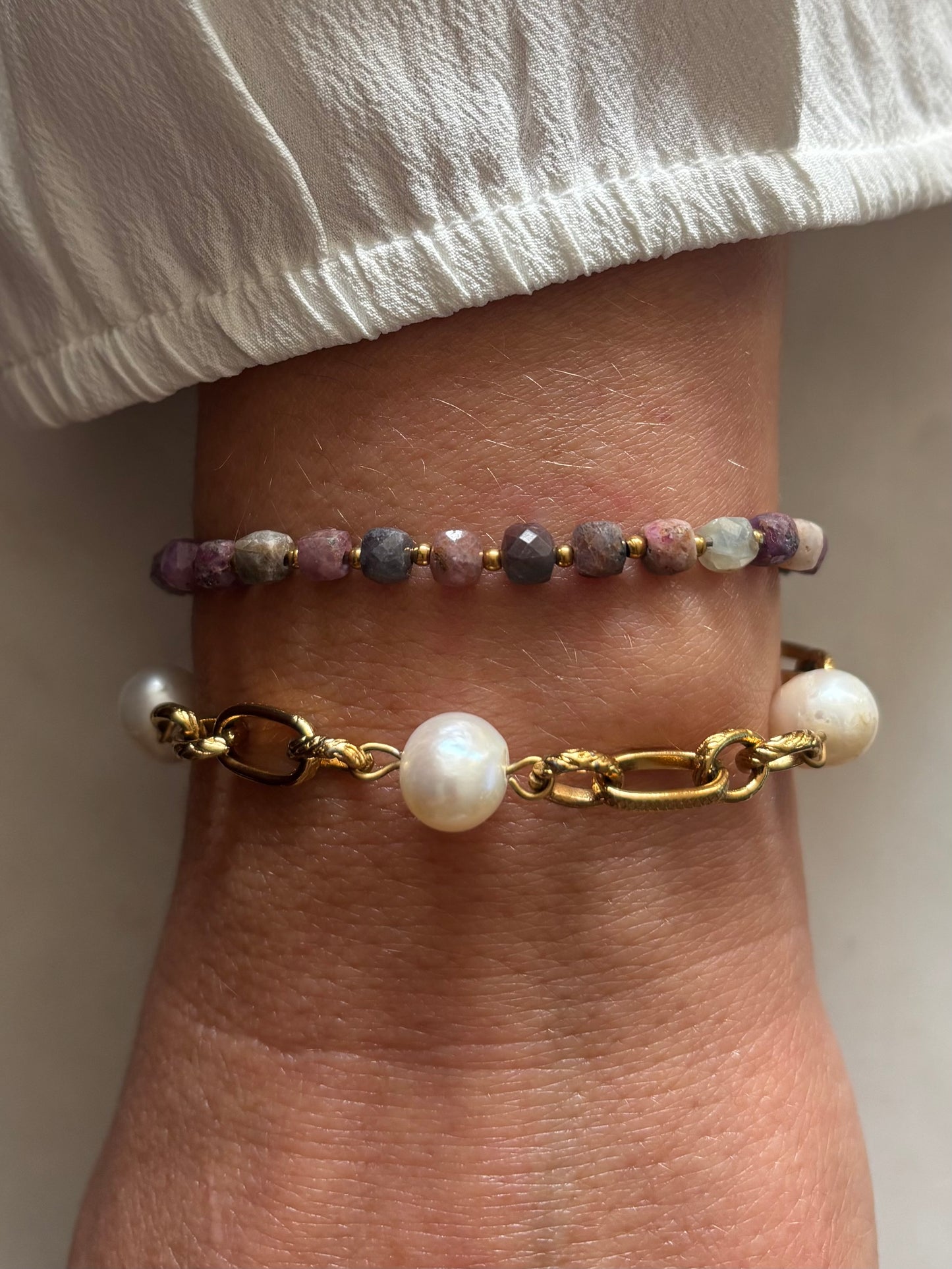 Armband met natuursteen | Goud | The cube