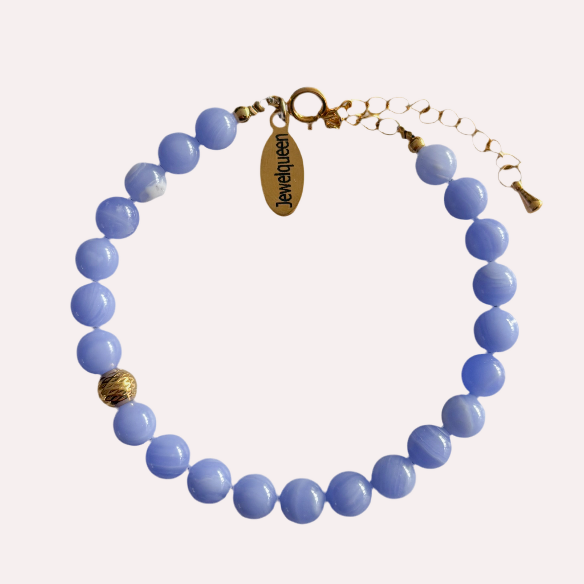 Gouden kralen armband met blauwe tijgeroog