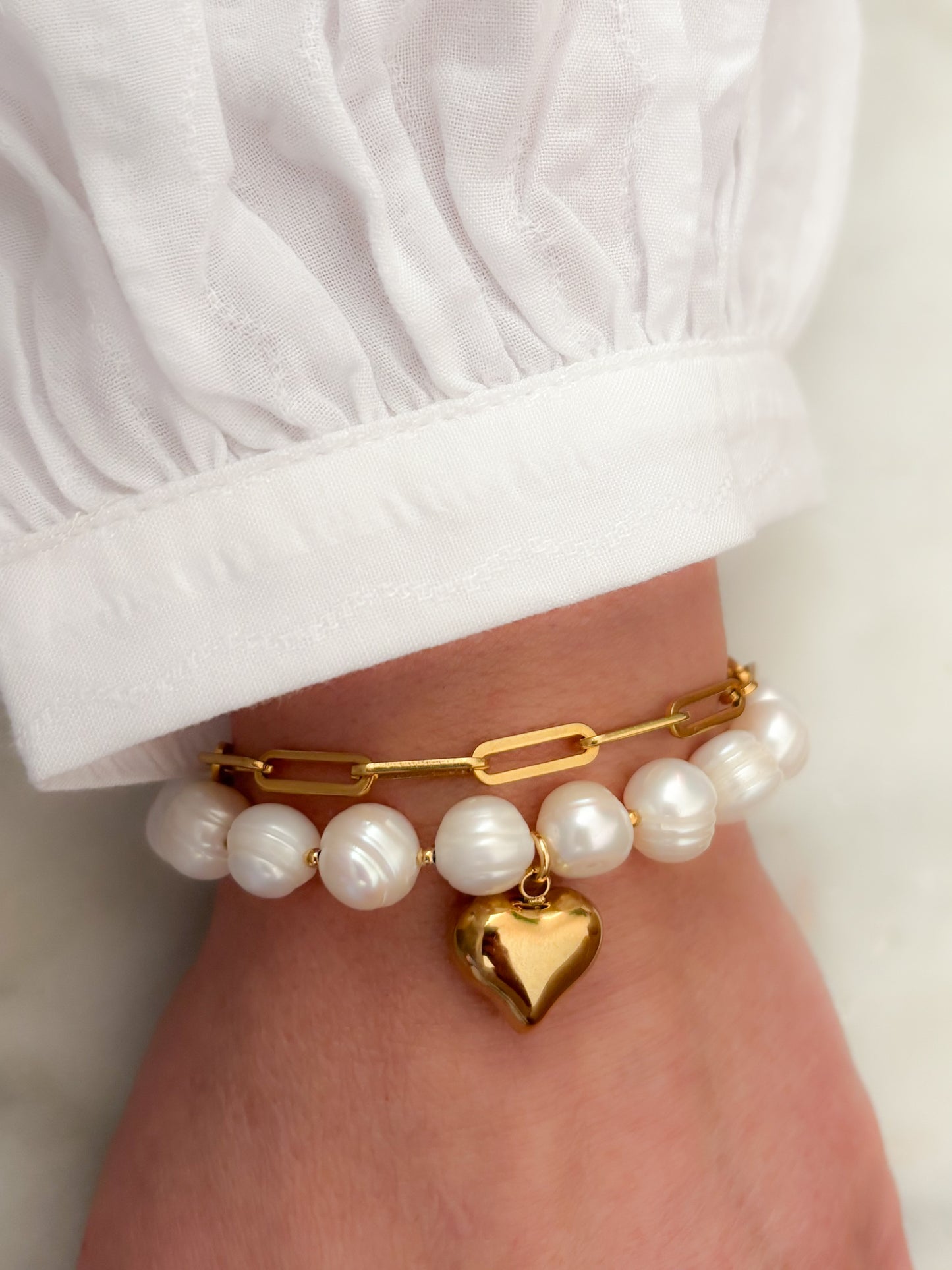 Parel armband met hart | Goud | Queen of pearls armband sweetie