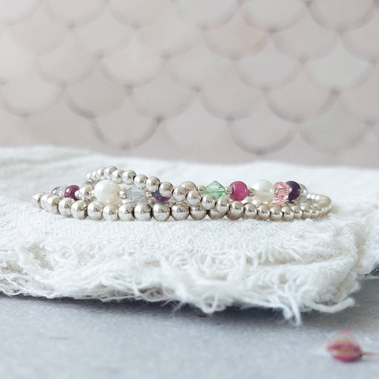 Zilveren bolletjes kjralen armbanden met edelsteen