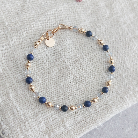 Goldfilled armband met blauwe lapis lazuli edelsteen