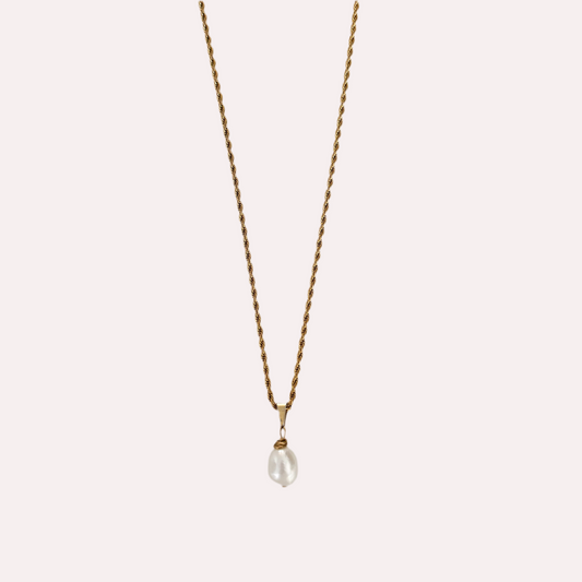 Twisted rvs ketting met witte parel