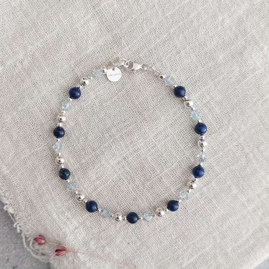 Zilveren armband met blauwe lapis lazuli edelsteen en 925 sterling silver ralen