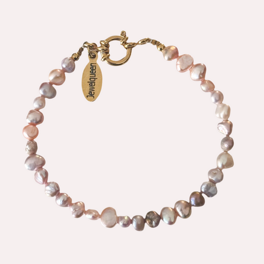 Roze parel armband met goud rvs slot 