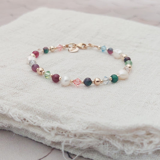 Goldfilled kralen armband met kleurrijke natuursteen en gouden  ralen