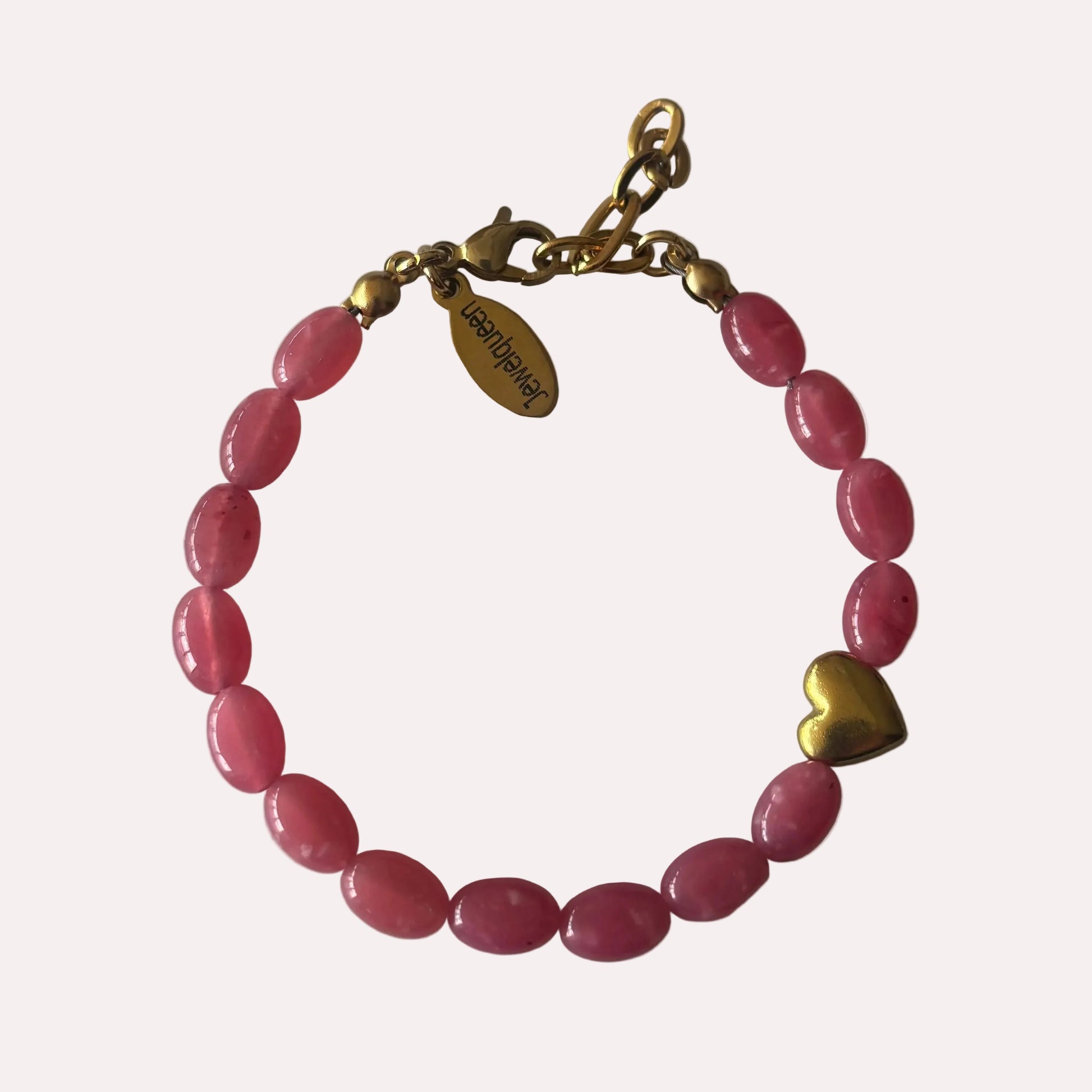 rvs gouden armband met roze kralen