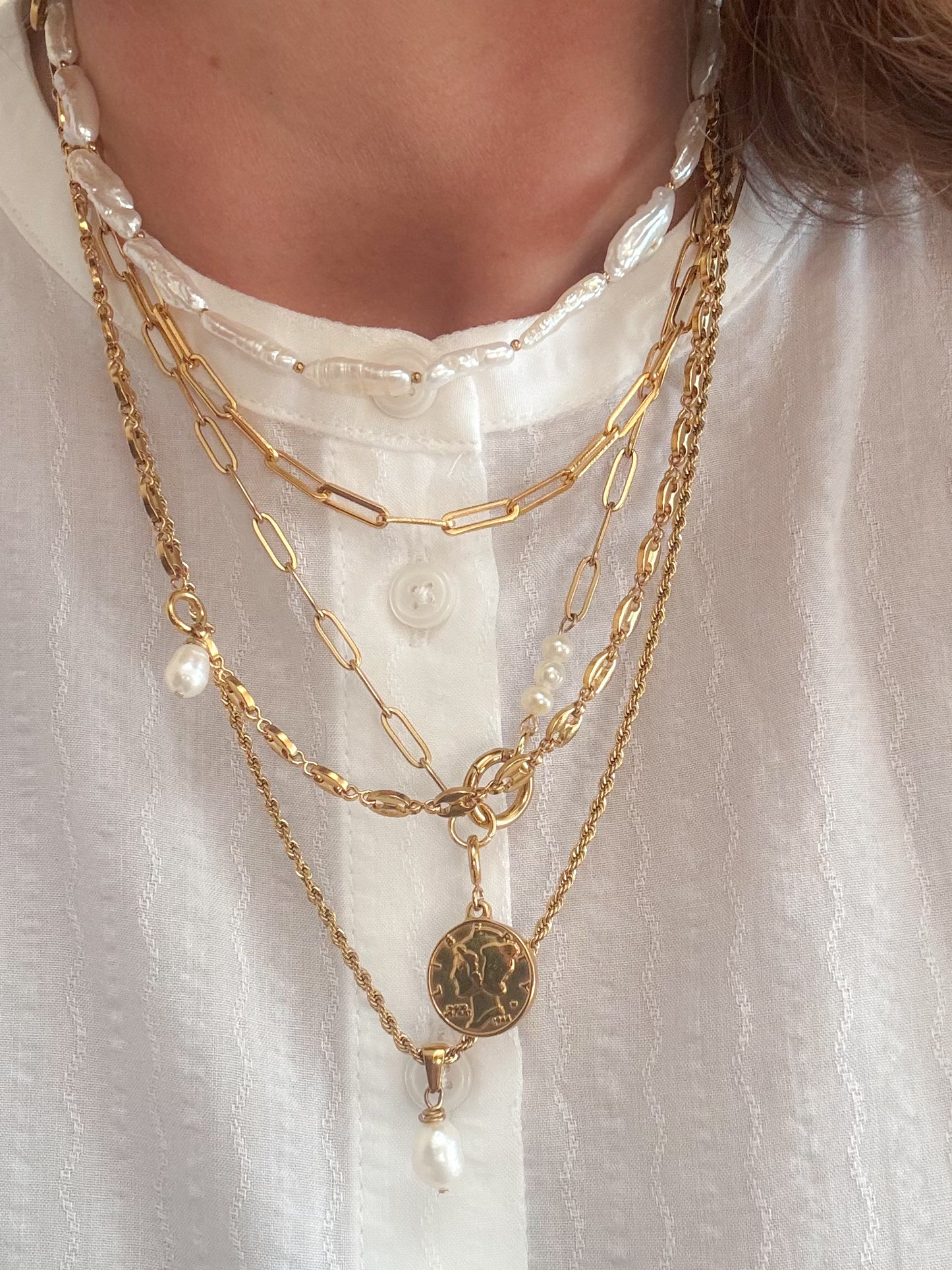 Schakelketting met parels | Goud | Lily sweetie