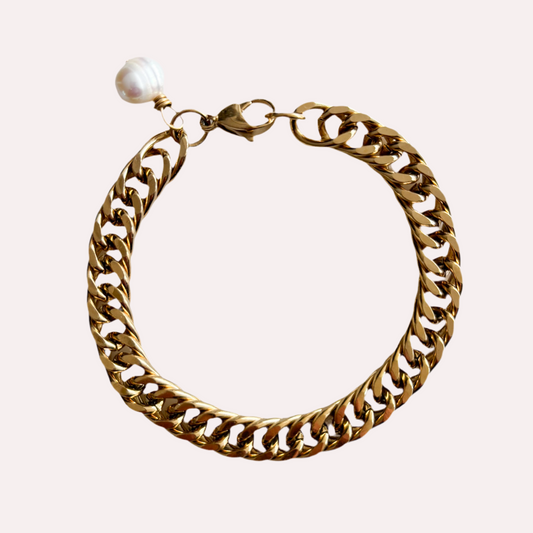 Grove platte schakel armband goud 
