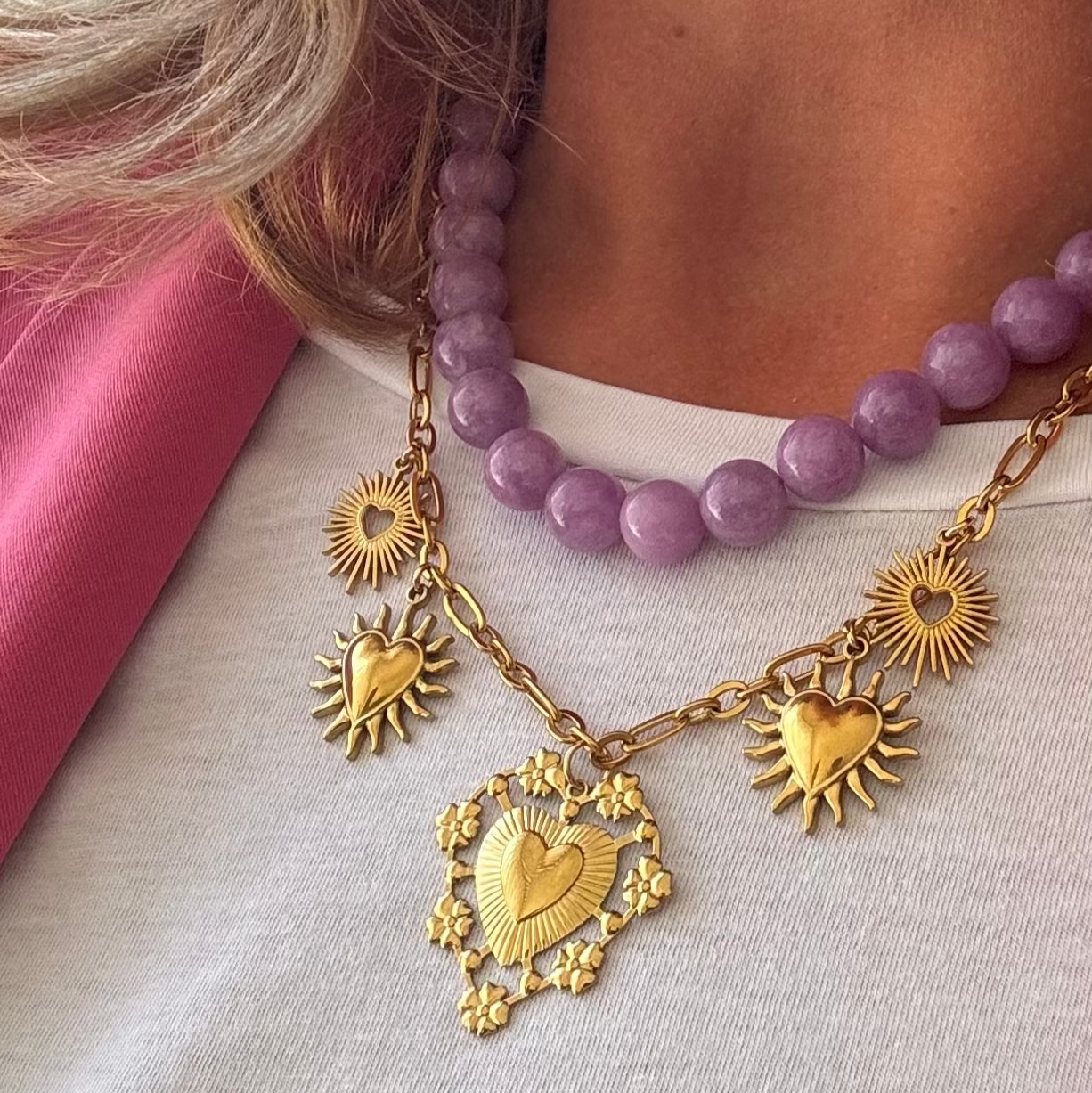 18k gouden bedel scakel ketting met hartjes