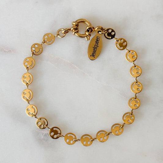 Gouden RVS schakel armband met smiley’s