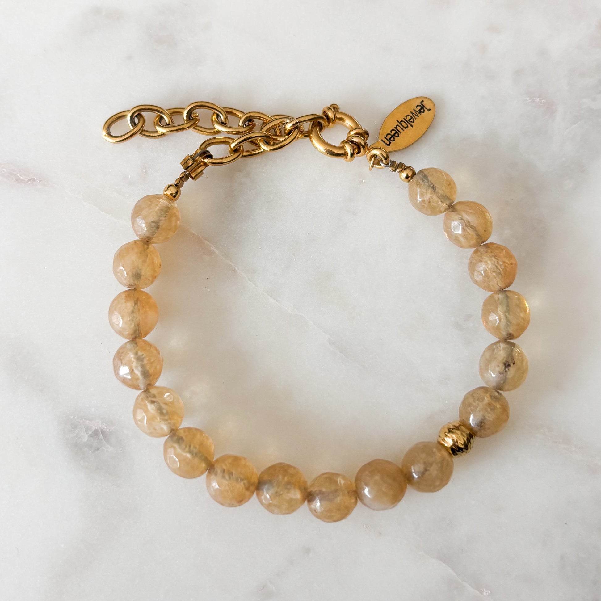Rvs gouden armband met gele edelsteen kralen 