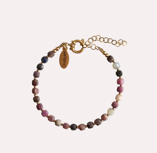 gouden stainless steel armband met natuursteen kralen roze