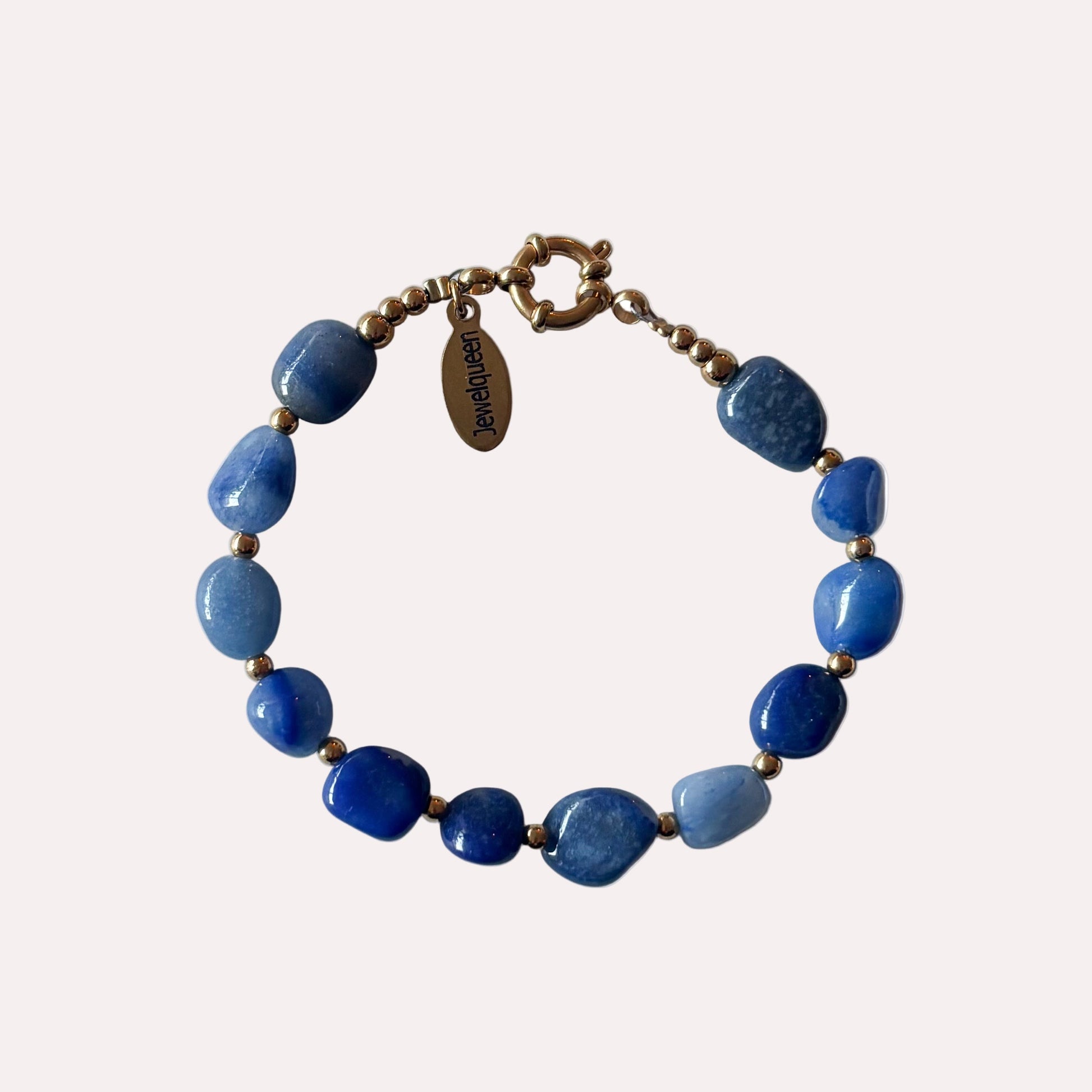 Rvs armband met blauwe natuursteen kralen