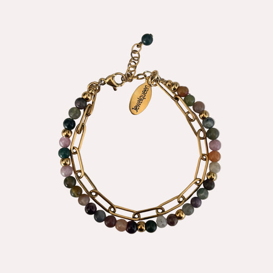 Kralen armband en schakelarmand in één stainless steel
