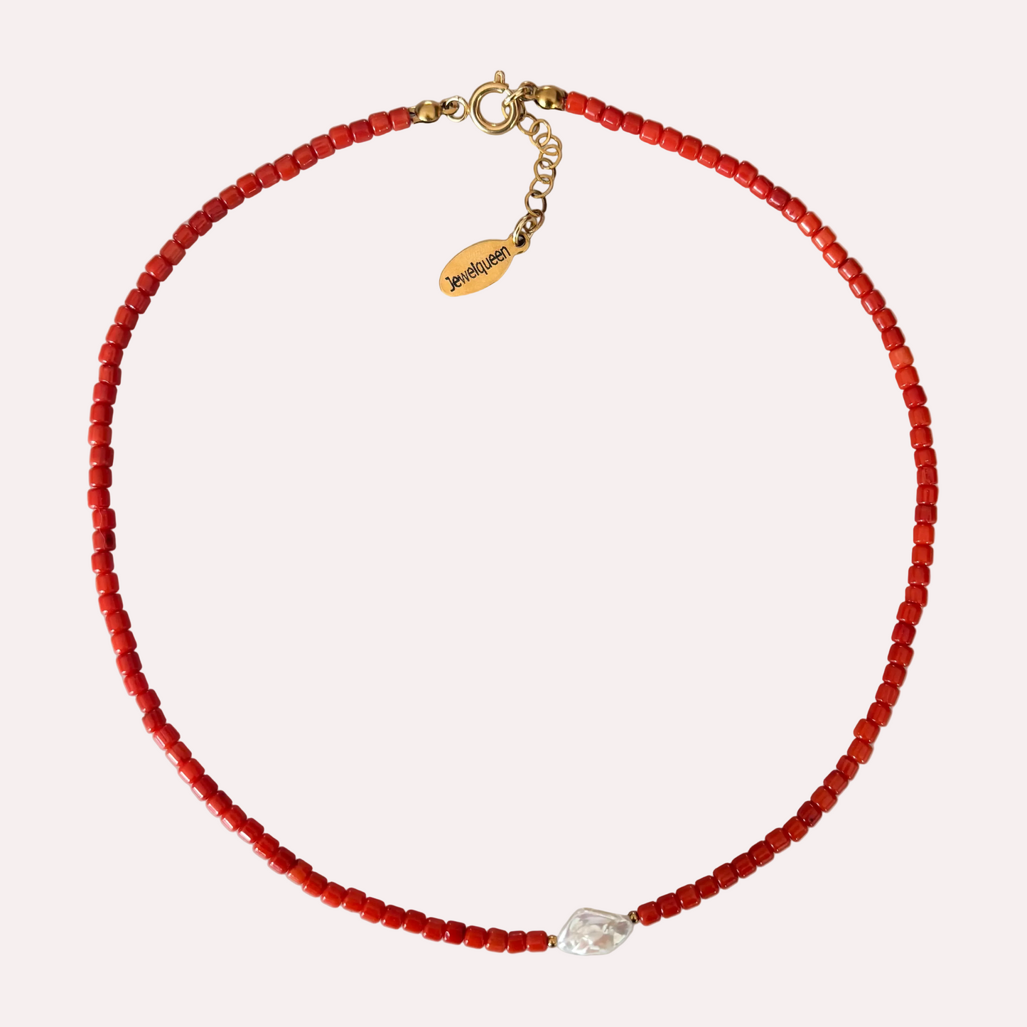 Ketting met rode bamboe koraal | Goud | Little red romance