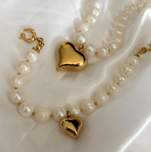 Parel armband met hart | Goud | Queen of pearls armband sweetie