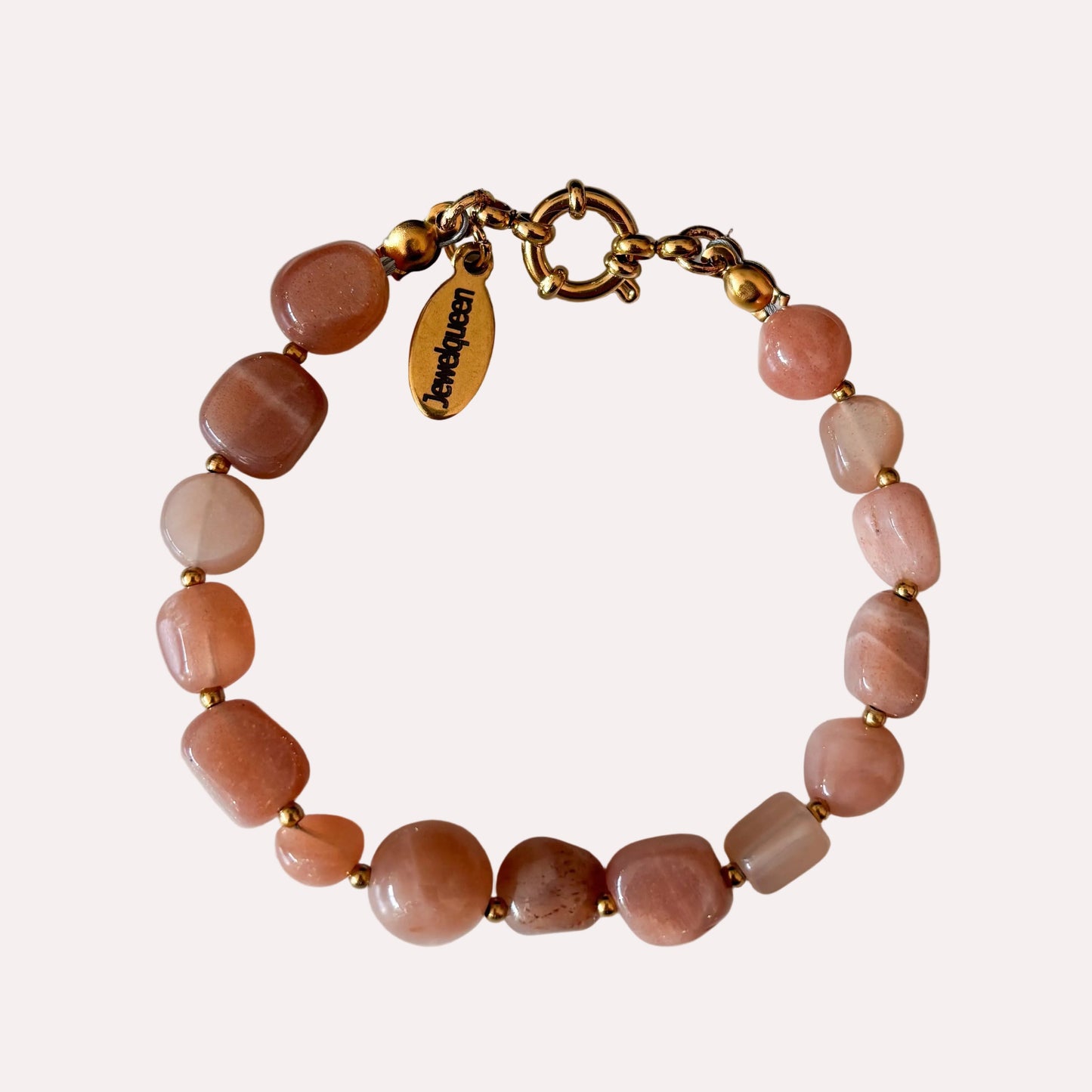 rvs gouden armband met roze natuursteen kralen